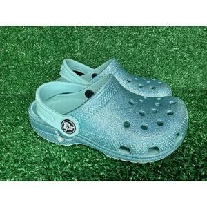Crocs Classic Glitter Clogs Aqua Turquoise Kids Size 10 Girls C10 Childrens